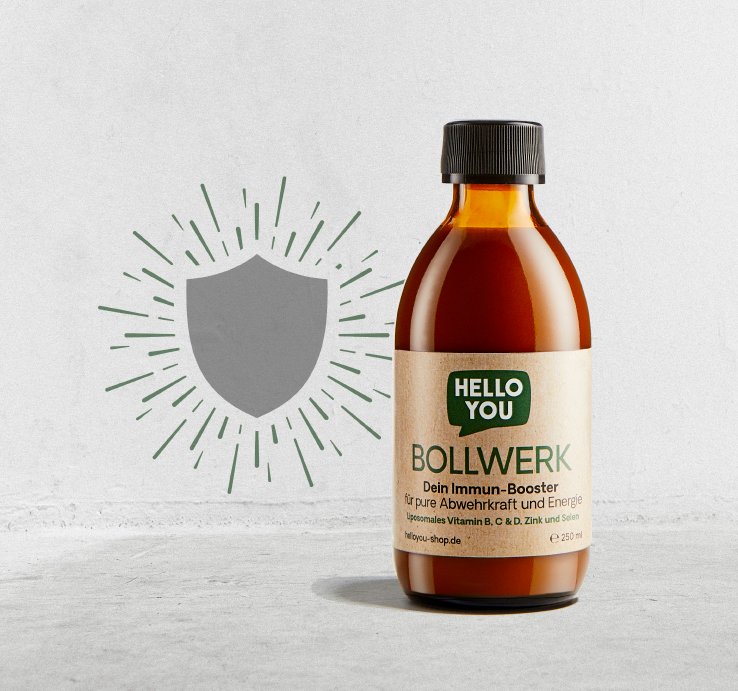 BOLLWERK – der liposomale Booster für pure Abwehrkraft und Energie. Mit der einzigartigen liposomalen Formulierung aus liposomalen B-Vitaminen, liposomalen Vitamin C, liposomalen Vitamin D, liposomalen Zink und liposomalen Selen.